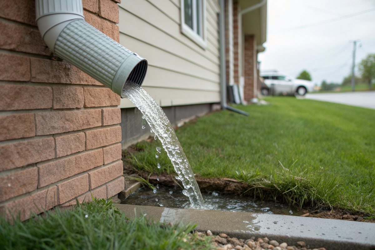A downspout extension carrying water away from a foundation